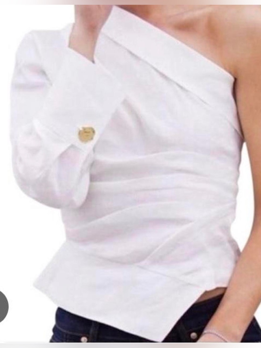 Zara White One-Shoulder Asymmetric Blouse Top Size M Coquette Girl Coastal Beach - Picture 3 of 17
